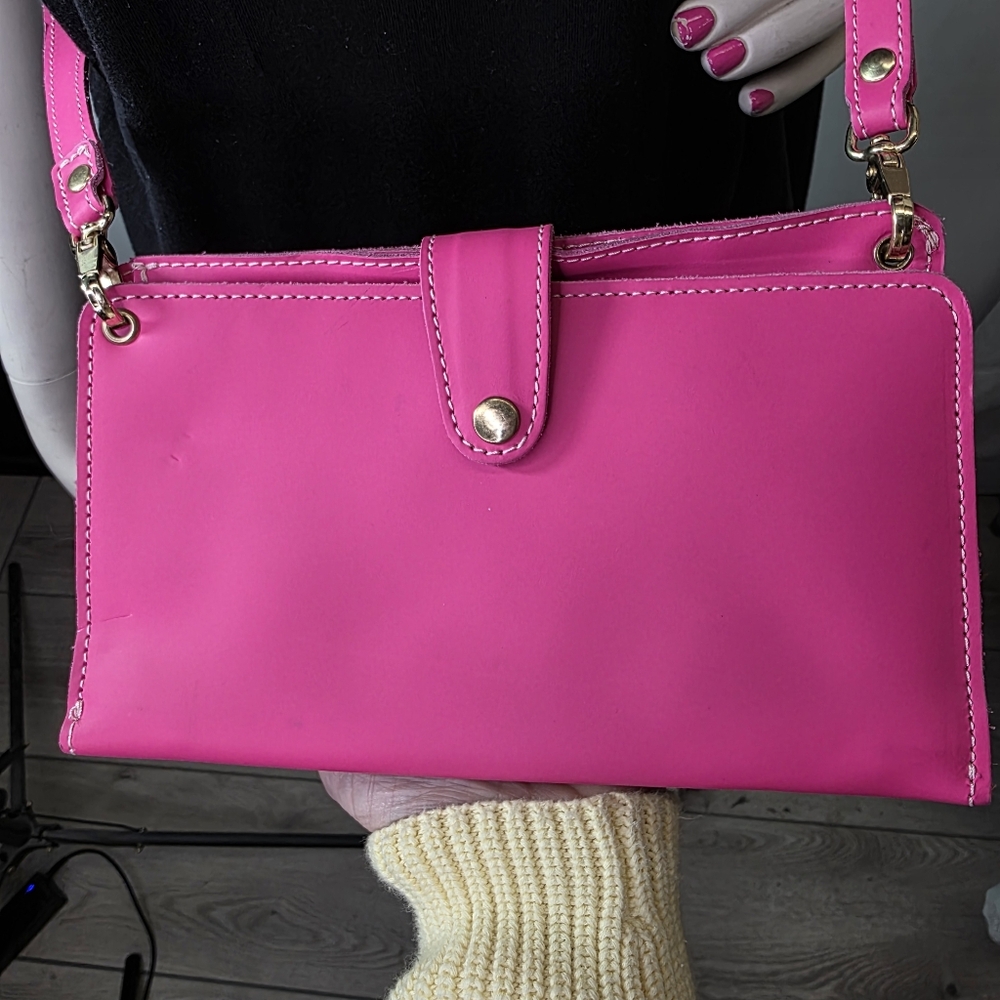 Planner Perfect Hot Pink Leather Everyday Traveler’s Notebook Crossbody Wallet - Picture 2 of 12